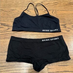 BEBE SPORT Black Seamless Bralette & Boyshort Set Size L Made in USA